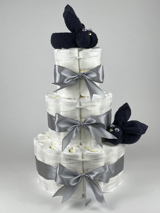 Chouette-Chouette | Luiertaart Jongen | Kraamcadeau | Geboorte Jongen | Babyshower | Konijnen Navy donker blauw - Grijs van Chouette-Chouette