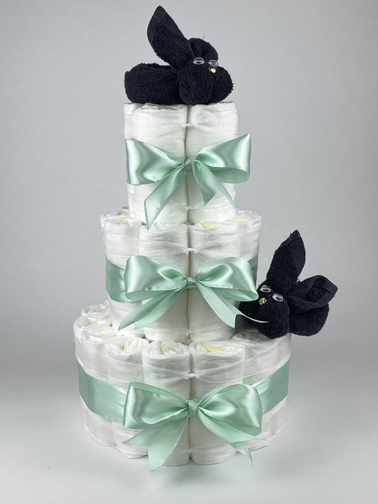 Chouette-Chouette | Luiertaart Jongen | Kraamcadeau | Geboorte Jongen | Babyshower | Konijnen Navy donker blauw - Groen van Chouette-Chouette