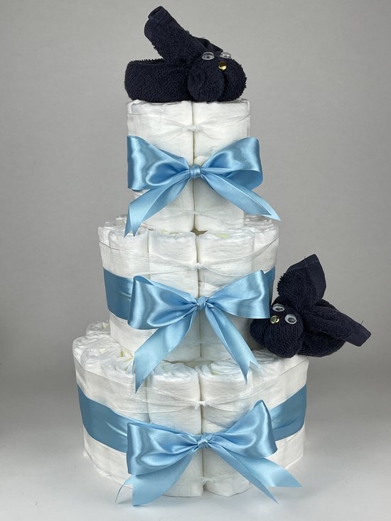 Chouette-Chouette | Luiertaart Jongen | Kraamcadeau | Geboorte Jongen | Babyshower | Konijnen Navy donker blauw - hemels Blauw van Chouette-Chouette