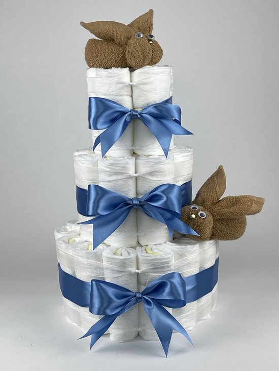 Chouette-Chouette | Luiertaart Jongen | Kraamcadeau | Geboorte Jongen | Babyshower | Konijnen Sand - diep Blauw van Chouette-Chouette