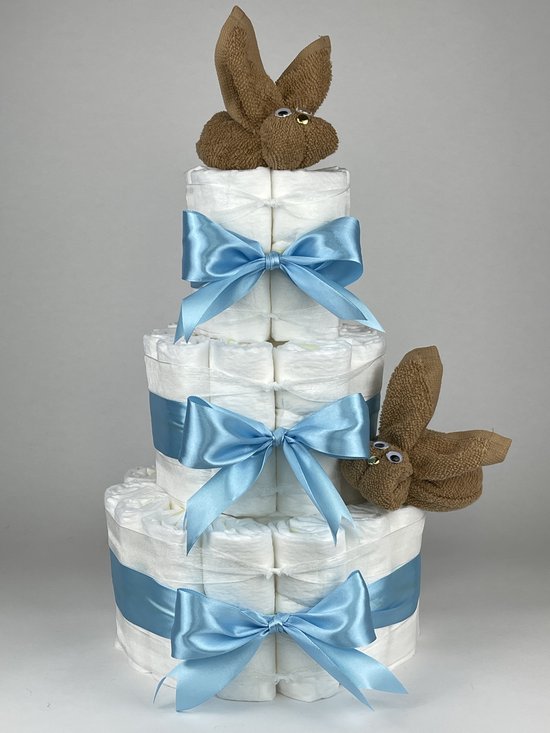 Chouette-Chouette | Luiertaart Jongen | Kraamcadeau | Geboorte Jongen | Babyshower | Konijnen Sand - hemels Blauw van Chouette-Chouette