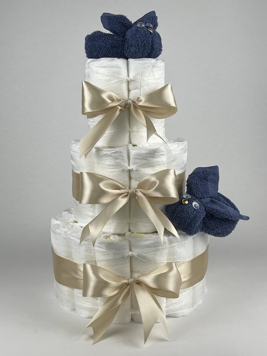 Chouette-Chouette | Luiertaart Jongen | Kraamcadeau | Geboorte Jongen | Babyshower | Konijnen Silk blauw - Beige van Chouette-Chouette