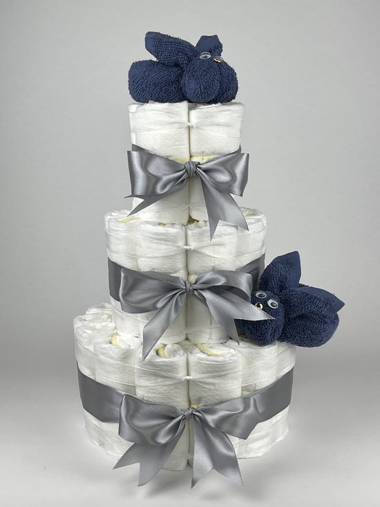 Chouette-Chouette | Luiertaart Jongen | Kraamcadeau | Geboorte Jongen | Babyshower | Konijnen Silk blauw - grijs van Chouette-Chouette