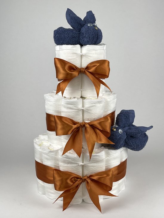 Chouette-Chouette | Luiertaart Jongen | Kraamcadeau | Geboorte Jongen | Babyshower | Konijnen Silk blauw - Koper van Chouette-Chouette