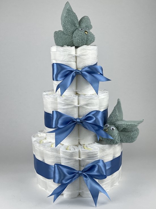 Chouette-Chouette | Luiertaart Jongen | Kraamcadeau | Geboorte Jongen | Babyshower | Konijnen Stone groen - diep Blauw van Chouette-Chouette