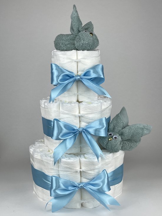 Chouette-Chouette | Luiertaart Jongen | Kraamcadeau | Geboorte Jongen | Babyshower | Konijnen Stone groen - hemels Blauw van Chouette-Chouette