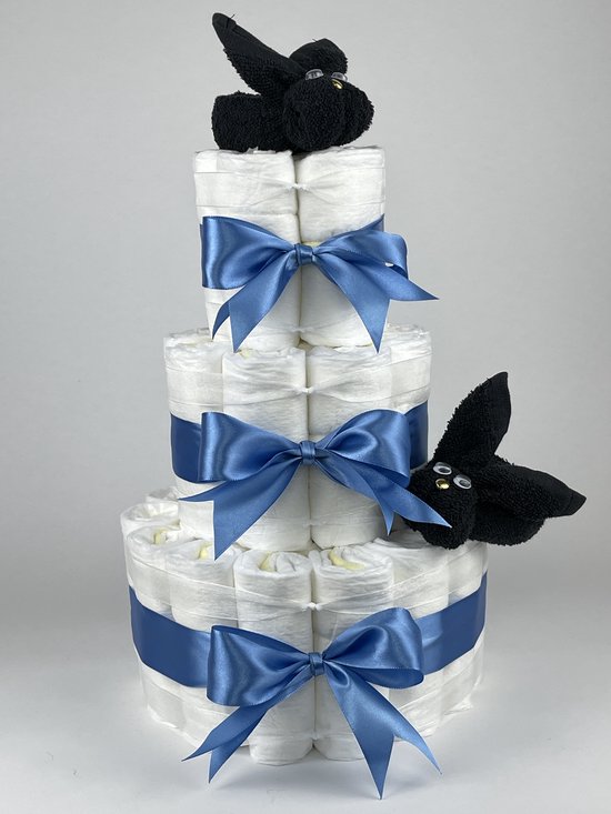 Chouette-Chouette | Luiertaart Jongen | Kraamcadeau | Geboorte Jongen | Babyshower | Konijnen Zwart - diep Blauw van Chouette-Chouette