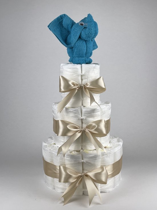 Chouette-Chouette | Luiertaart Jongen | Kraamcadeau | Geboorte Jongen | Babyshower | Olifant Aqua blauw - Beige van Chouette-Chouette