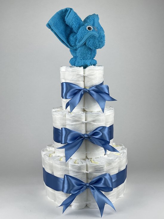 Chouette-Chouette | Luiertaart Jongen | Kraamcadeau | Geboorte Jongen | Babyshower | Olifant Aqua blauw - diep Blauw van Chouette-Chouette