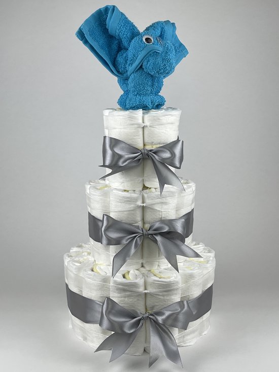 Chouette-Chouette | Luiertaart Jongen | Kraamcadeau | Geboorte Jongen | Babyshower | Olifant Aqua blauw - Grijs van Chouette-Chouette