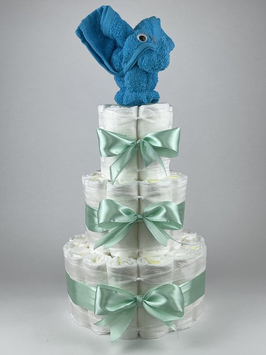 Chouette-Chouette | Luiertaart Jongen | Kraamcadeau | Geboorte Jongen | Babyshower | Olifant Aqua blauw - Groen van Chouette-Chouette
