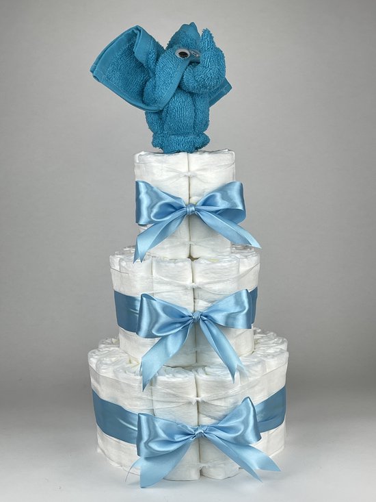 Chouette-Chouette | Luiertaart Jongen | Kraamcadeau | Geboorte Jongen | Babyshower | Olifant Aqua blauw - hemels Blauw van Chouette-Chouette