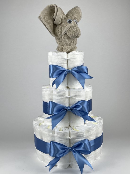 Chouette-Chouette | Luiertaart Jongen | Kraamcadeau | Geboorte Jongen | Babyshower | Olifant Cream - diep Blauw van Chouette-Chouette