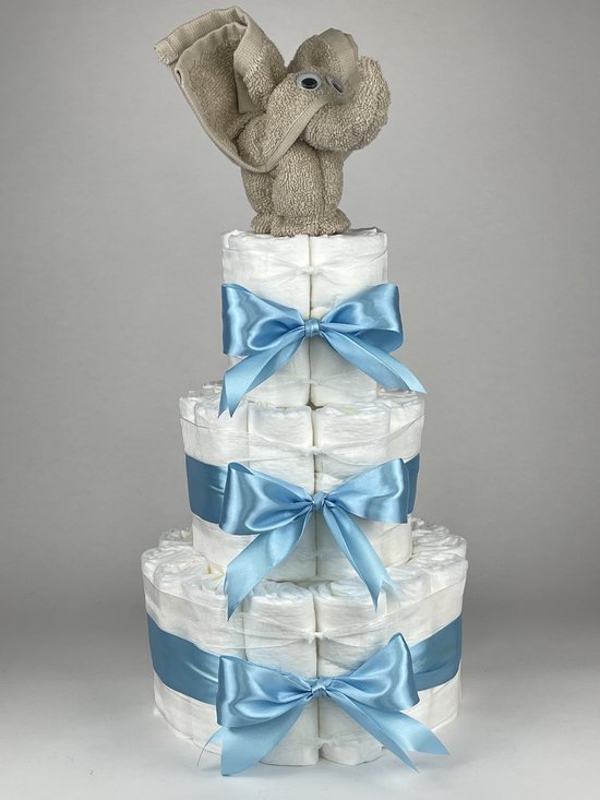 Chouette-Chouette | Luiertaart Jongen | Kraamcadeau | Geboorte Jongen | Babyshower | Olifant Cream - hemels Blauw van Chouette-Chouette