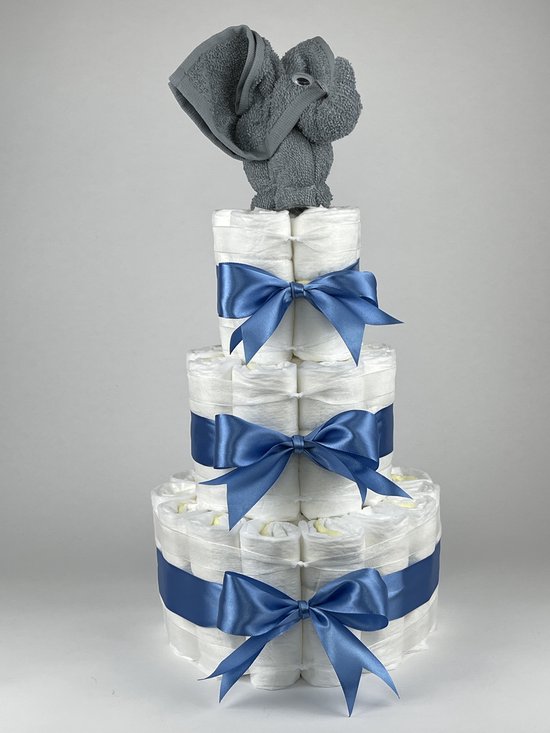Chouette-Chouette | Luiertaart Jongen | Kraamcadeau | Geboorte Jongen | Babyshower | Olifant Grey-Blue - diep Blauw van Chouette-Chouette