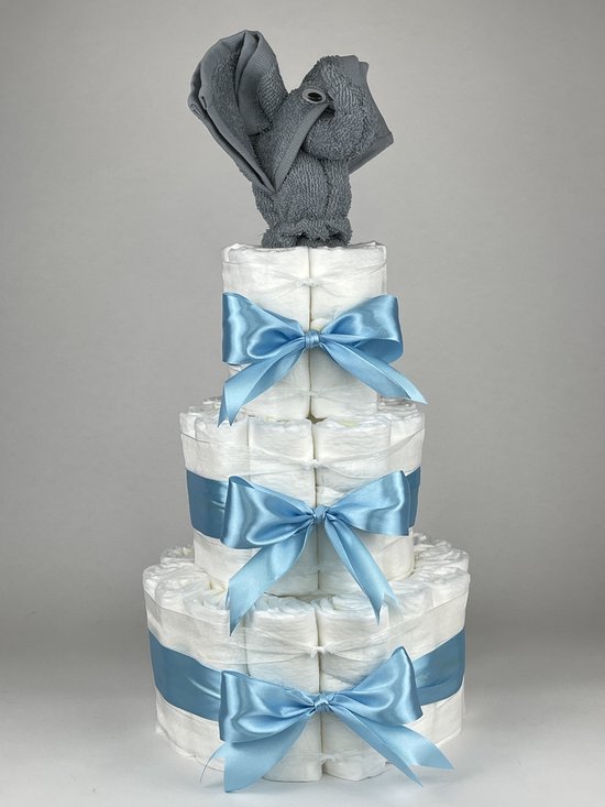 Chouette-Chouette | Luiertaart Jongen | Kraamcadeau | Geboorte Jongen | Babyshower | Olifant Grey-Blue - hemels Blauw van Chouette-Chouette