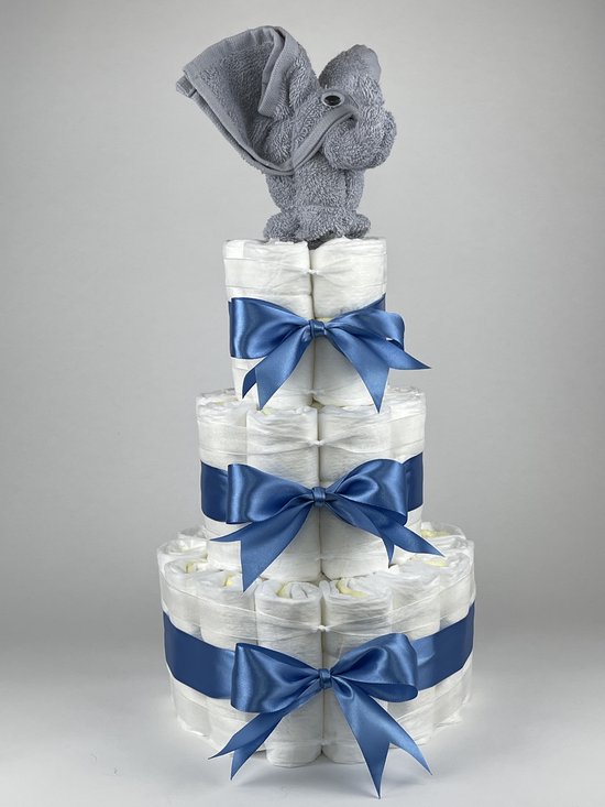 Chouette-Chouette | Luiertaart Jongen | Kraamcadeau | Geboorte Jongen | Babyshower | Olifant Grijs - diep Blauw van Chouette-Chouette