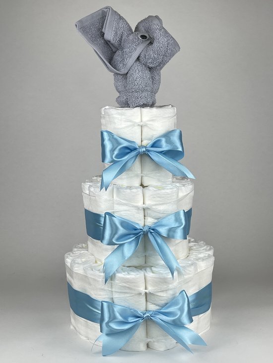 Chouette-Chouette | Luiertaart Jongen | Kraamcadeau | Geboorte Jongen | Babyshower | Olifant Grijs - hemels Blauw van Chouette-Chouette