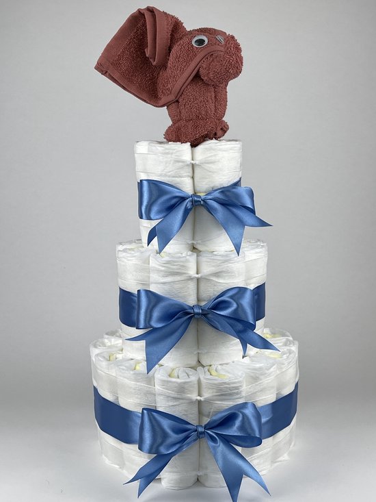 Chouette-Chouette | Luiertaart Jongen | Kraamcadeau | Geboorte Jongen | Babyshower | Olifant Koper - diep Blauw van Chouette-Chouette