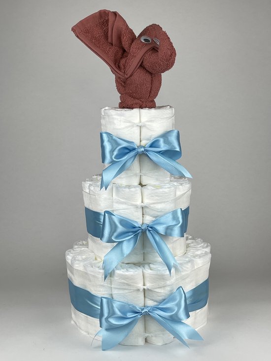 Chouette-Chouette | Luiertaart Jongen | Kraamcadeau | Geboorte Jongen | Babyshower | Olifant Koper - hemels Blauw van Chouette-Chouette