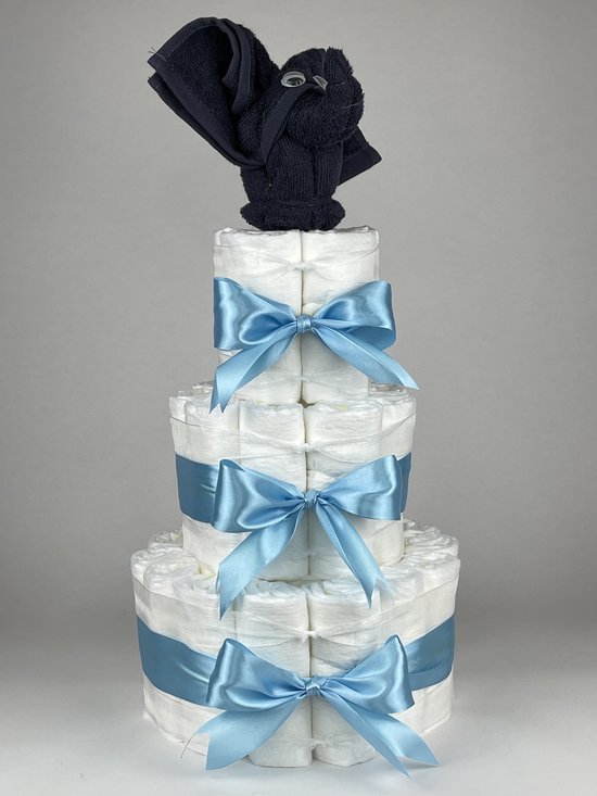 Chouette-Chouette | Luiertaart Jongen | Kraamcadeau | Geboorte Jongen | Babyshower | Olifant Navy donker blauw - hemels Blauw van Chouette-Chouette