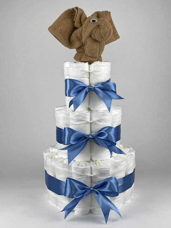 Chouette-Chouette | Luiertaart Jongen | Kraamcadeau | Geboorte Jongen | Babyshower | Olifant Sand - diep Blauw van Chouette-Chouette