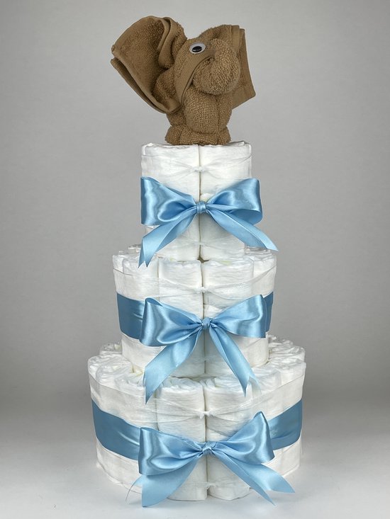Chouette-Chouette | Luiertaart Jongen | Kraamcadeau | Geboorte Jongen | Babyshower | Olifant Sand - hemels Blauw van Chouette-Chouette
