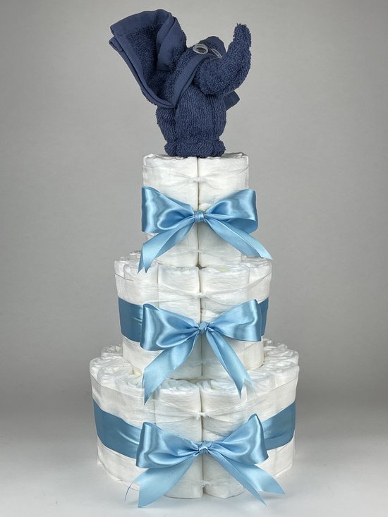 Chouette-Chouette | Luiertaart Jongen | Kraamcadeau | Geboorte Jongen | Babyshower | Olifant Silk blauw - hemels Blauw van Chouette-Chouette