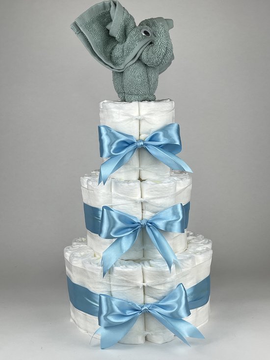 Chouette-Chouette | Luiertaart Jongen | Kraamcadeau | Geboorte Jongen | Babyshower | Olifant Stone groen - hemels Blauw van Chouette-Chouette