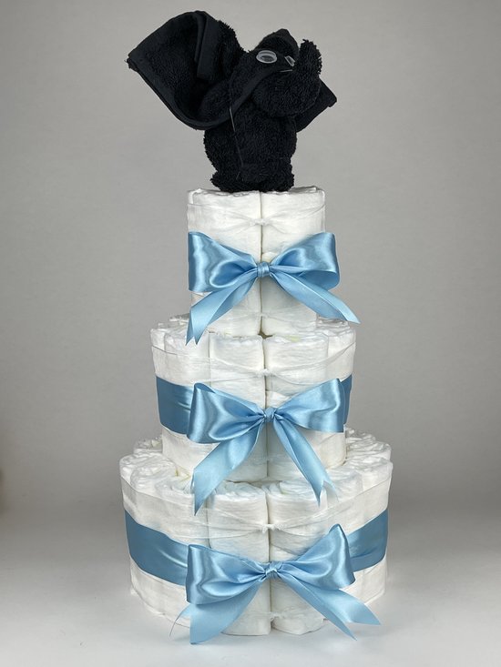 Chouette-Chouette | Luiertaart Jongen | Kraamcadeau | Geboorte Jongen | Babyshower | Olifant Zwart - hemels Blauw van Chouette-Chouette