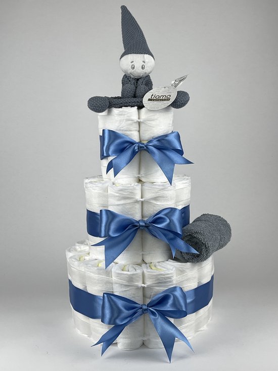 Chouette-Chouette | Luiertaart Jongen | Kraamcadeau | Geboorte Jongen | Babyshower | Tiamo Tutpopje Grey-Blue - diep Blauw van Chouette-Chouette