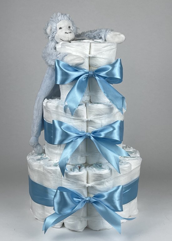 Chouette-Chouette | Luiertaart Jongen | Kraamcadeau | Geboorte Jongen | Babyshower | Tuttle Aap Mickey Blue - hemels Blauw van Chouette-Chouette