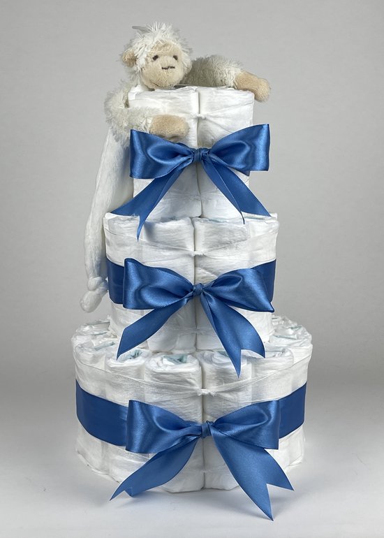 Chouette-Chouette | Luiertaart Jongen | Kraamcadeau | Geboorte Jongen | Babyshower | Tuttle Aap Mickey Ivory - diep Blauw van Chouette-Chouette