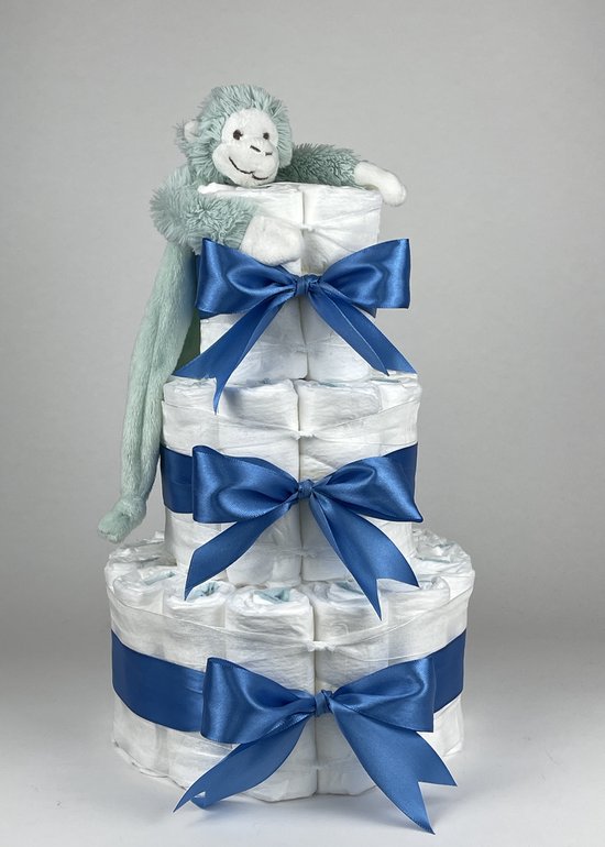 Chouette-Chouette | Luiertaart Jongen | Kraamcadeau | Geboorte Jongen | Babyshower | Tuttle Aap Mickey Lagoon - diep Blauw van Chouette-Chouette
