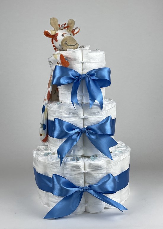 Chouette-Chouette | Luiertaart Jongen | Kraamcadeau | Geboorte Jongen | Babyshower | Tuttle Giraffe Gilles diep Blauw van Chouette-Chouette