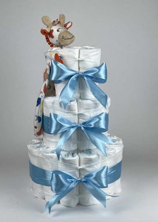 Chouette-Chouette - Luiertaart Jongen - Kraamcadeau - Geboorte Jongen - Babyshower - Tuttle Giraffe Gilles hemels Blauw van Chouette-Chouette