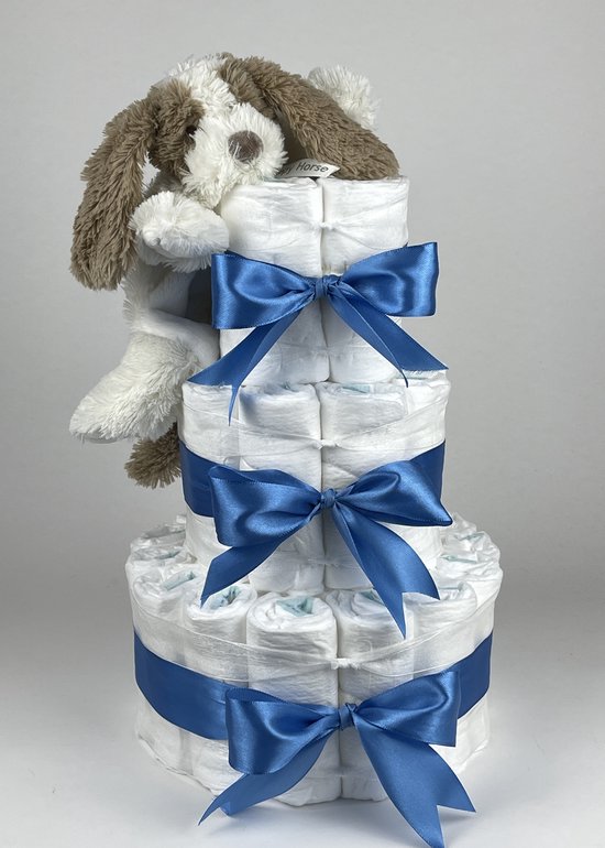 Chouette-Chouette | Luiertaart Jongen | Kraamcadeau | Geboorte Jongen | Babyshower | Tuttle Hond David diep Blauw van Chouette-Chouette