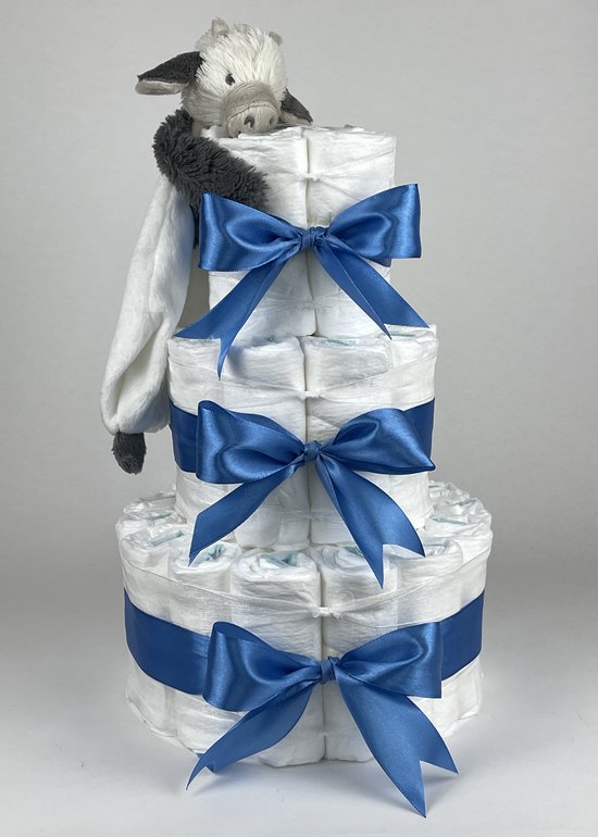 Chouette-Chouette | Luiertaart Jongen | Kraamcadeau | Geboorte Jongen | Babyshower | Tuttle Koe Casper diep Blauw van Chouette-Chouette