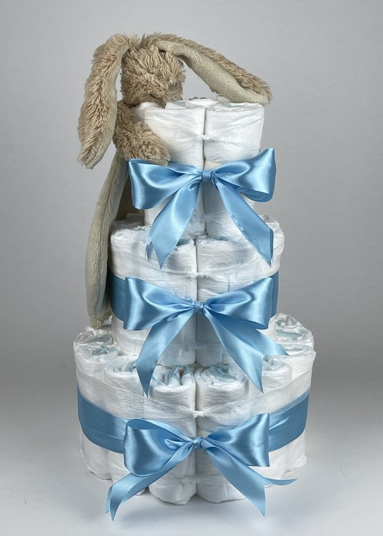 Chouette-Chouette | Luiertaart Jongen | Kraamcadeau | Geboorte Jongen | Babyshower | Tuttle Konijn Richie Beige - hemels Blauw van Chouette-Chouette