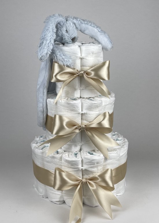 Chouette-Chouette | Luiertaart Jongen | Kraamcadeau | Geboorte Jongen | Babyshower | Tuttle Konijn Richie Blue - Beige van Chouette-Chouette