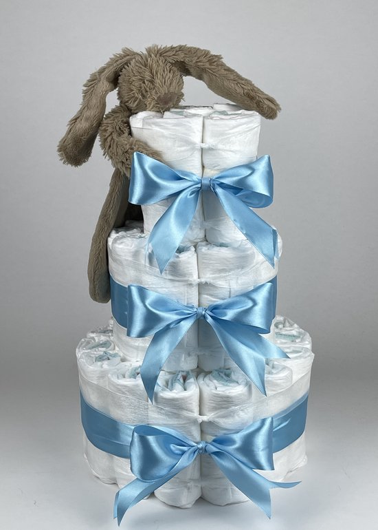 Chouette-Chouette | Luiertaart Jongen | Kraamcadeau | Geboorte Jongen | Babyshower | Tuttle Konijn Richie Clay bruin - hemels Blauw van Chouette-Chouette
