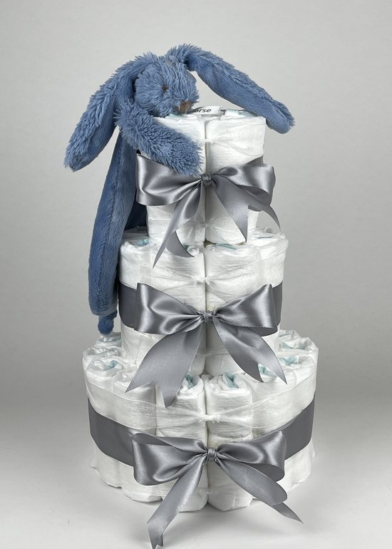 Chouette-Chouette | Luiertaart Jongen | Kraamcadeau | Geboorte Jongen | Babyshower | Tuttle Konijn Richie deep Blue - Grijs van Chouette-Chouette