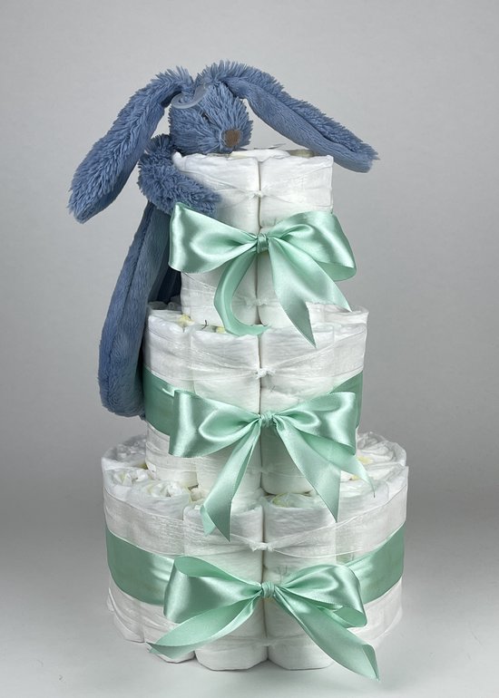 Chouette-Chouette | Luiertaart Jongen | Kraamcadeau | Geboorte Jongen | Babyshower | Tuttle Konijn Richie deep Blue - Groen van Chouette-Chouette