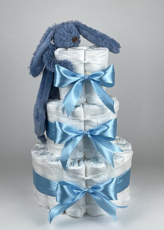 Chouette-Chouette | Luiertaart Jongen | Kraamcadeau | Geboorte Jongen | Babyshower | Tuttle Konijn Richie deep Blue - hemels blauw van Chouette-Chouette