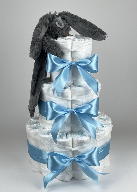 Chouette-Chouette | Luiertaart Jongen | Kraamcadeau | Geboorte Jongen | Babyshower | Tuttle Konijn Richie deep Grey - hemels Blauw van Chouette-Chouette