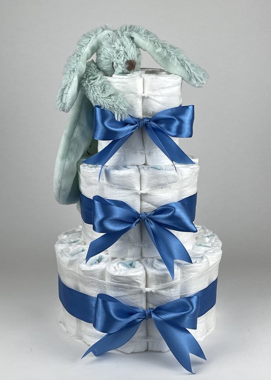 Chouette-Chouette | Luiertaart Jongen | Kraamcadeau | Geboorte Jongen | Babyshower | Tuttle Konijn Richie Lagoon - diep Blauw van Chouette-Chouette