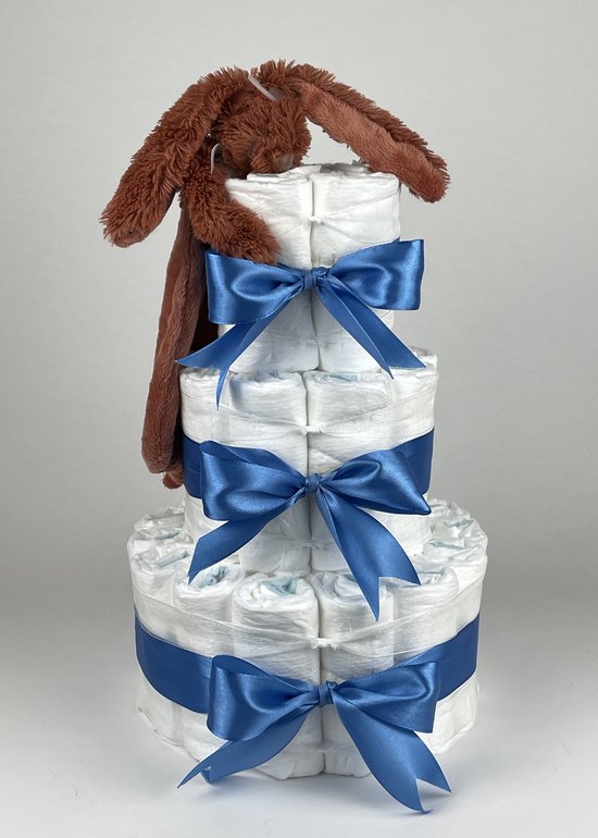 Chouette-Chouette | Luiertaart Jongen | Kraamcadeau | Geboorte Jongen | Babyshower | Tuttle Konijn Richie Rusty - diep Blauw van Chouette-Chouette