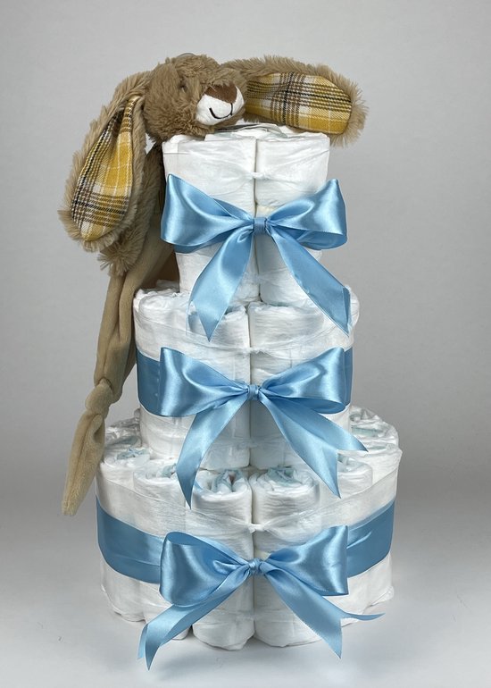 Chouette-Chouette | Luiertaart Jongen | Kraamcadeau | Geboorte Jongen | Babyshower | Tuttle Konijn Riley hemels Blauw van Chouette-Chouette