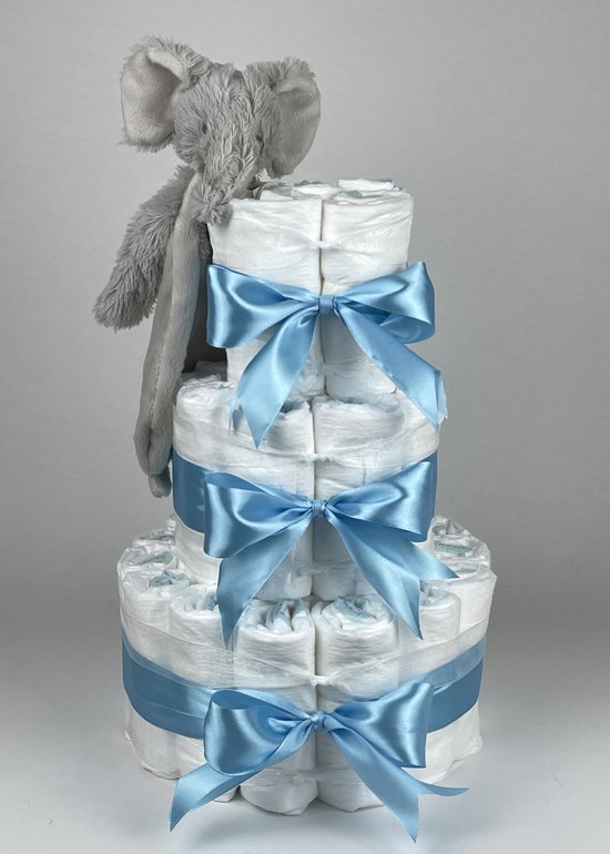 Chouette-Chouette | Luiertaart Jongen | Kraamcadeau | Geboorte Jongen | Babyshower | Tuttle Olifant Enzo hemels Blauw van Chouette-Chouette