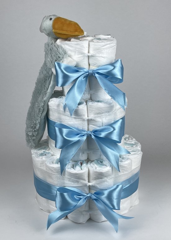 Chouette-Chouette | Luiertaart Jongen | Kraamcadeau | Geboorte Jongen | Babyshower | Tuttle Pelikaan Pucci hemels Blauw van Chouette-Chouette